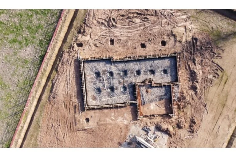 Ariel view of building foundation