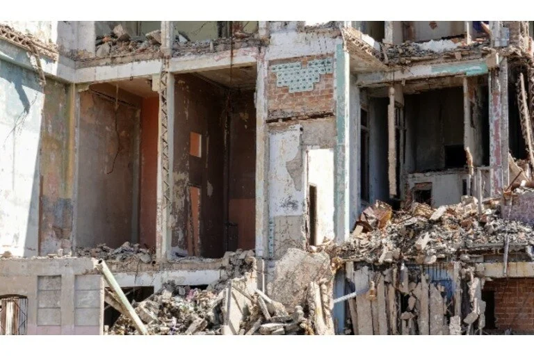 Concrete building demolished