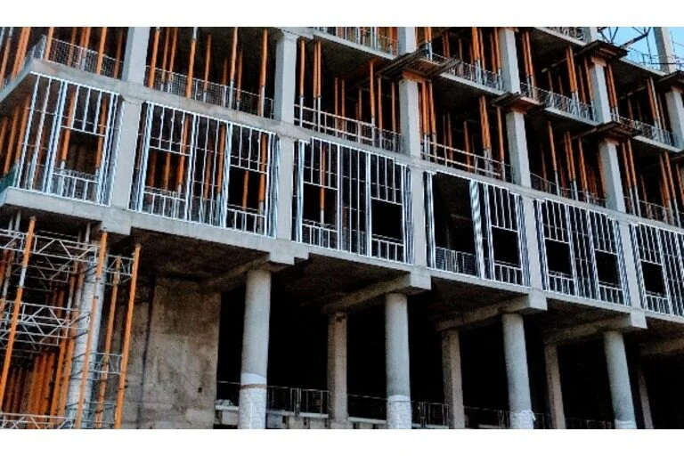Grey concrete pillars 