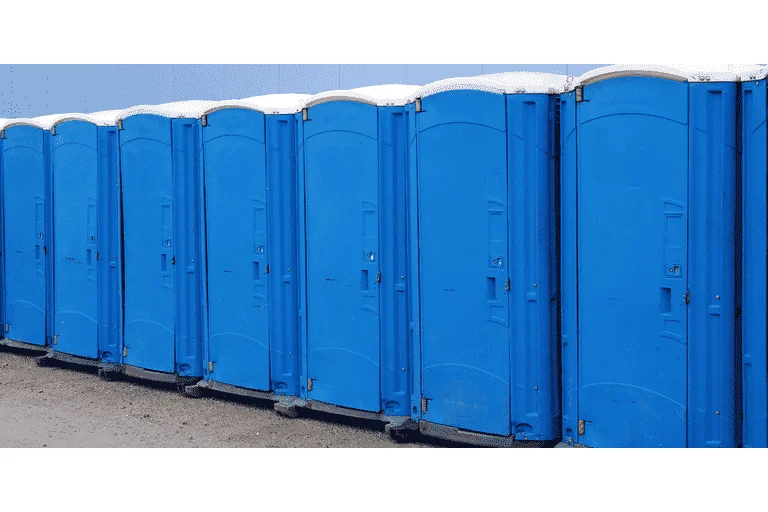 Blue portable toilets